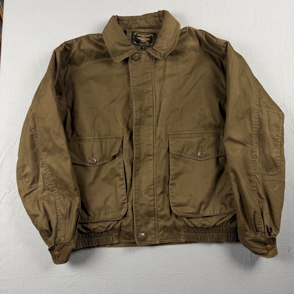Vintage Aviator by Zero King Bomber Jacket Mens Small Olive Green Plaid Lined